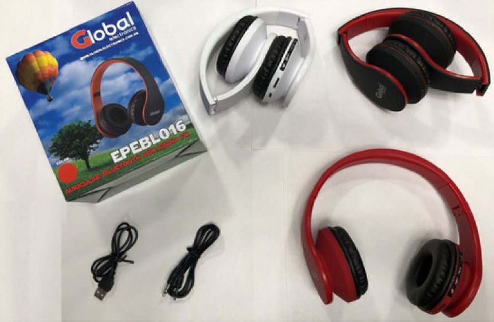 AURICULAR BLUETOOTH INALAMBRICO PLEGABLE MICROFONO Y RADIO FM STEREO-ROJO-GLOBAL  EPEBL016R