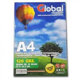 PAPEL  GLOSSY TRANSPARENTE AUTOADHESIVO A4 120 GMS X 10 UNIDADES