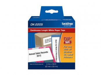 ROLLO DE ETIQUETA CONTINUA ORIGINAL P/ ROTULADORA BROTHER DK2205 (SIN LAMINAR) C/U 62MM X 30,4MT