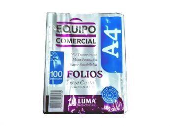 FOLIO LUMA A4 POLIPROPILENO CRISTAL X 100 UNIDADES